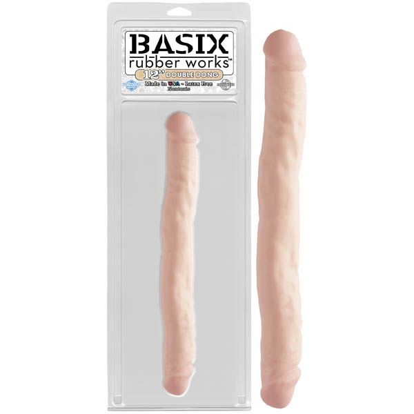 Basix Rubber Works 12" Double Dong, Colour: Flesh