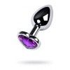 Silver Metal Anal Plug With Heart Gem, Colour: Purple, Size: Small