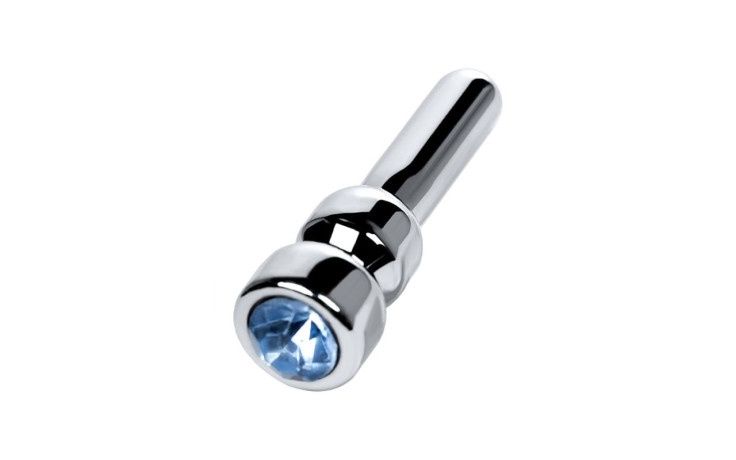 Silver Metal Urethral Plug With Sapphire Rhinestone Small