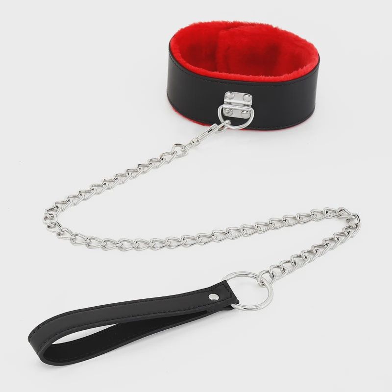 Fluffy Leather Collar &amp; Lead