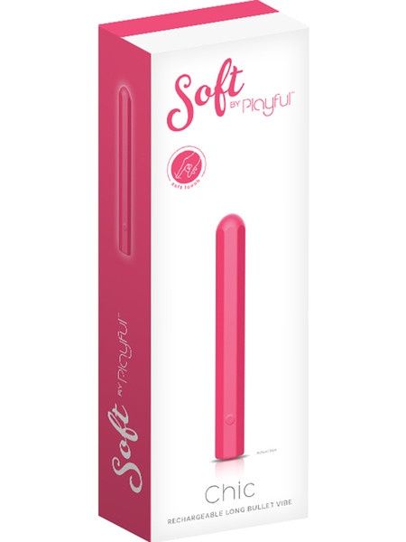 Soft By Playful Chic Rechargeable Long Bullet Vibe, Colour: Coral Pink
