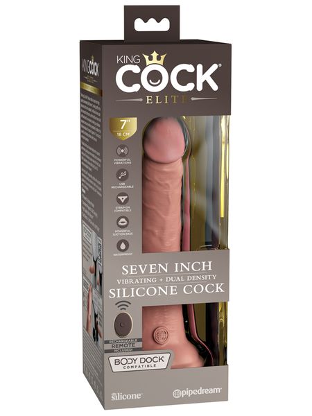 King Cock Elite Vibrating Silicone Dual Density Cock With Remote, Colour: Flesh, Size: 7 Inch