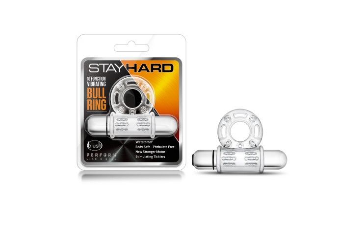 Stay Hard 10 Function Vibrating Mega Bull Ring, Colour: Clear