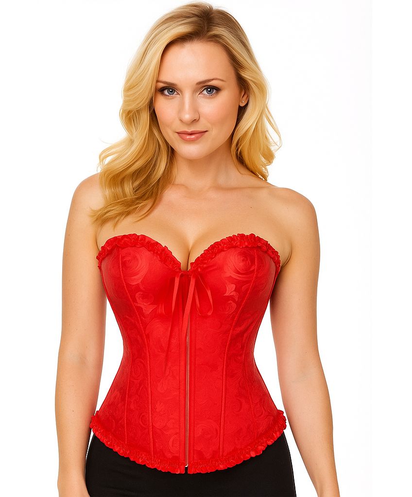 Gothic Brocade Corset Red With Zipper
