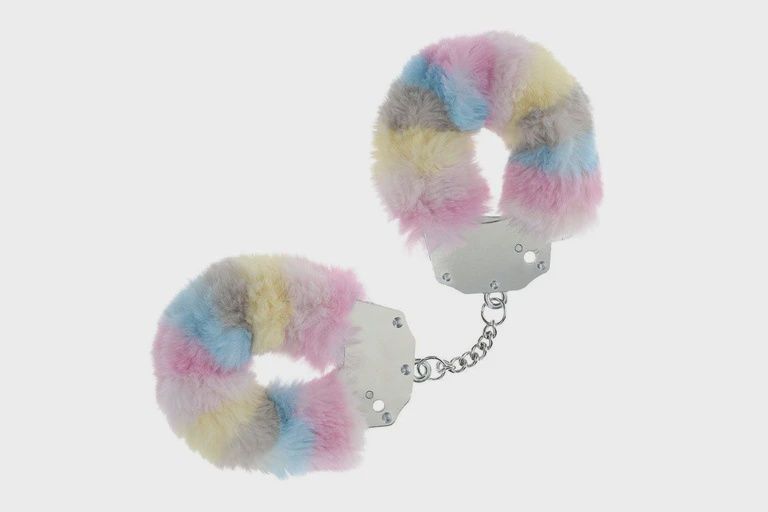 Ouch! Heavy Duty Fluffy Cuffs, Colour: Pale Rainbow