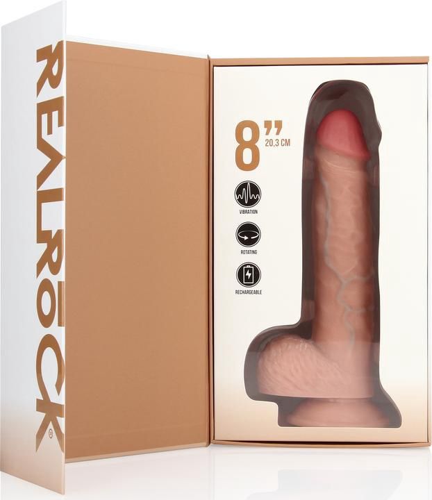 RealRock 8" Vibrating + Rotating Cock + Balls - Flesh