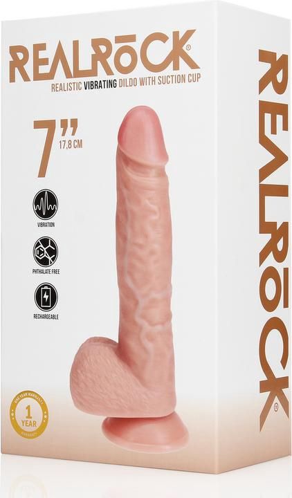 RealRock 7"  Vibrating Cock + Balls - Flesh