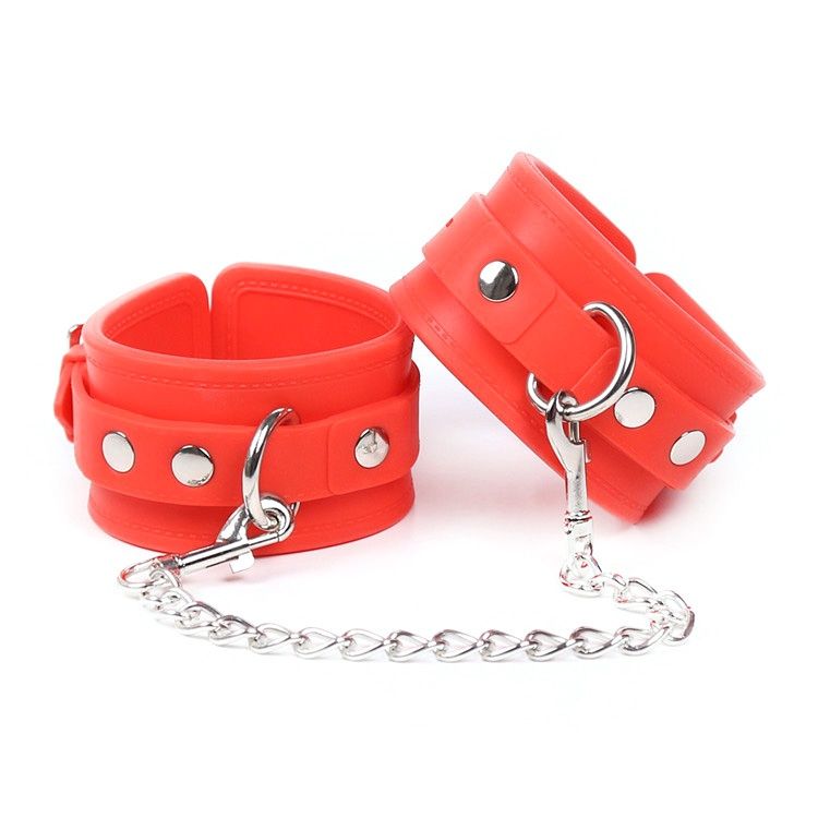 Locking-able Silicone Wrist Cuffs, Colour: Red