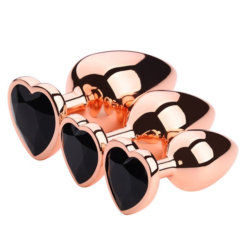 Rose Gold Anal Plug With Heart Diamond, Size: Small