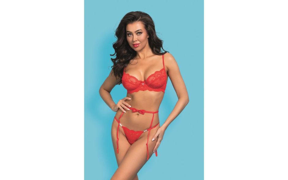 Cherry Kiss 3 Pc Garter Set Red, Size: S/M