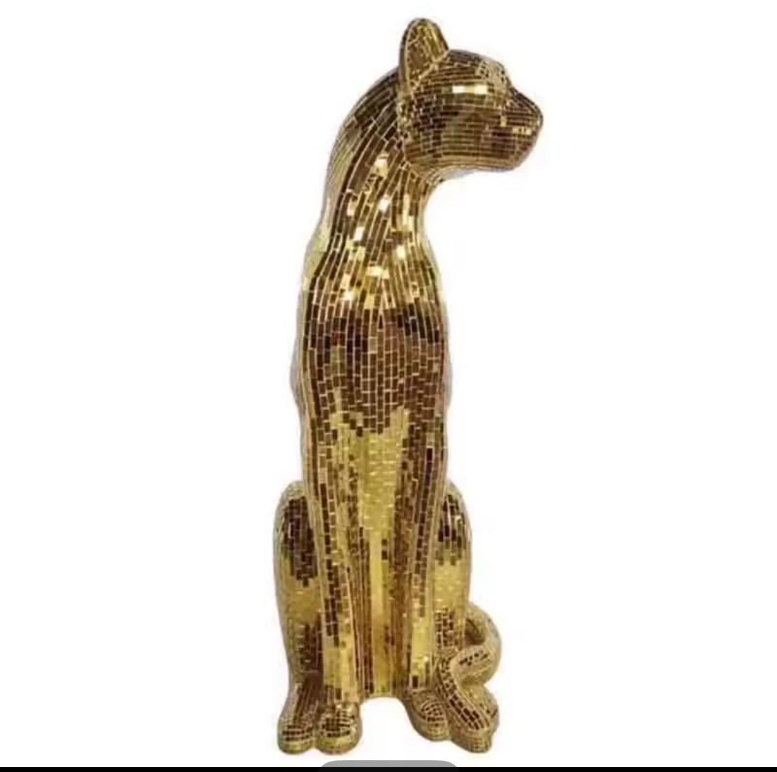 Free Shipping Golden Glitter Glass Leopard Statue Looking right