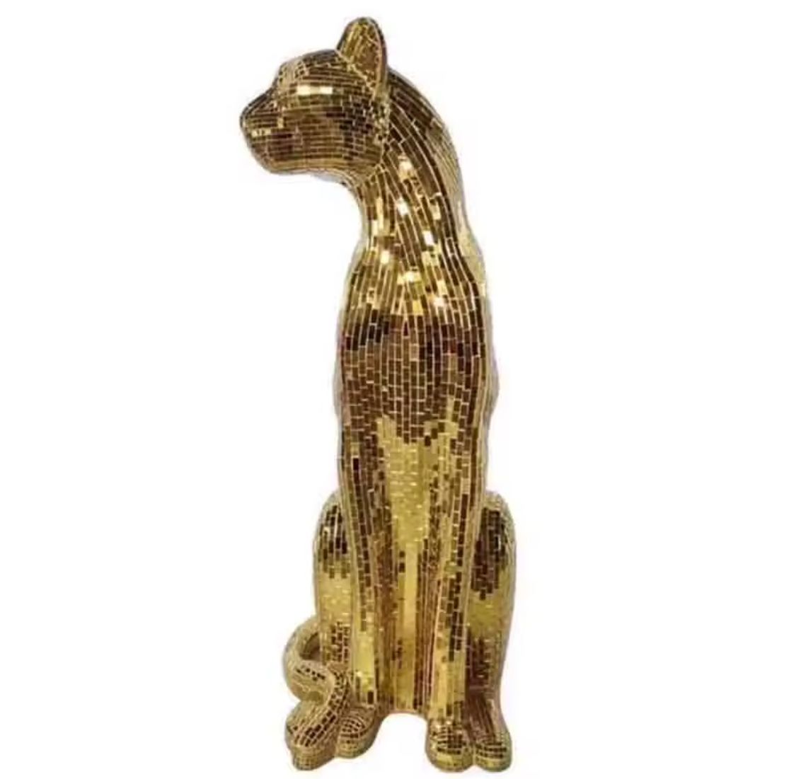 Free Shipping Golden Glitter Glass Leopard Statue Looking left