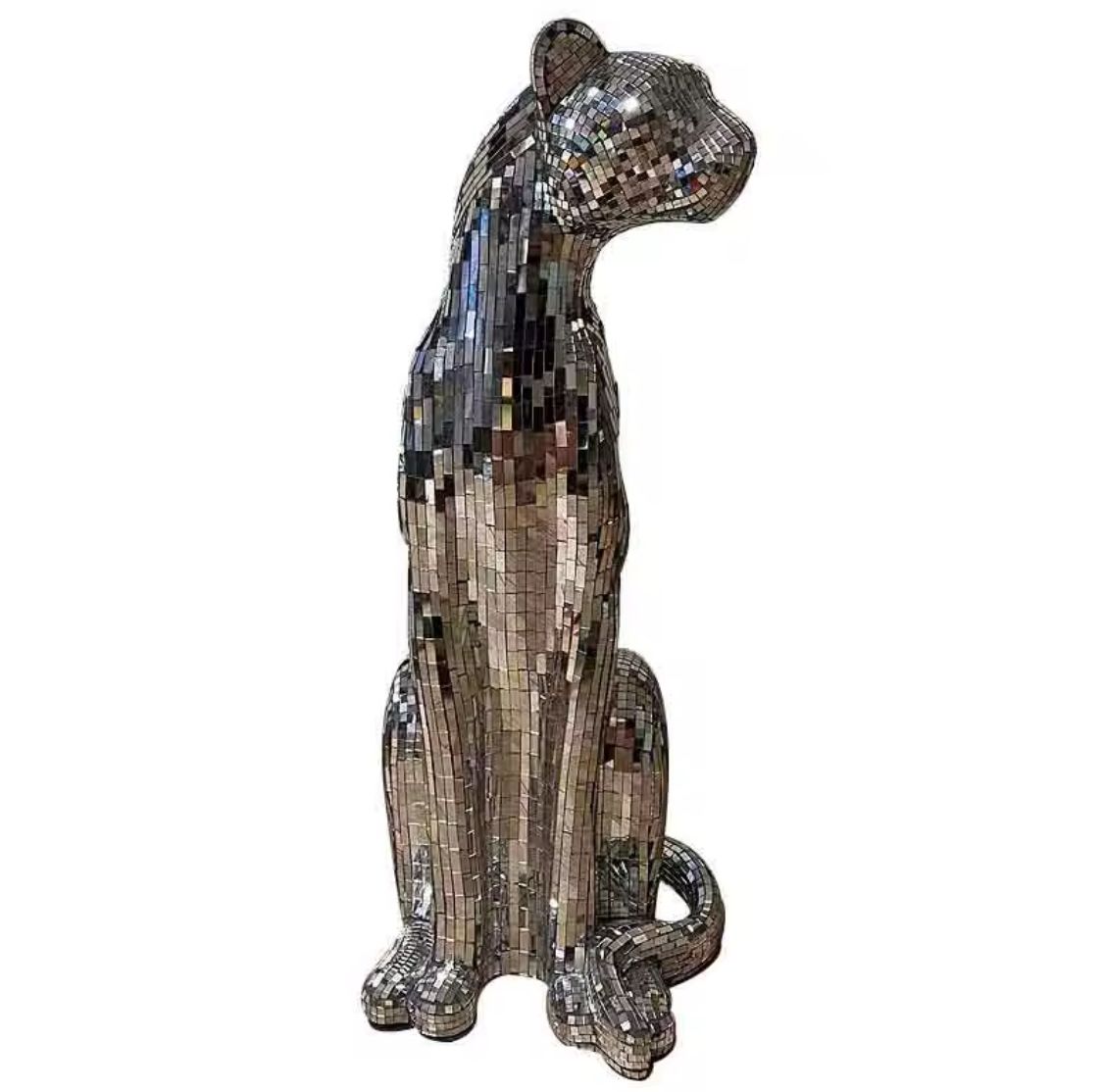 Free Shipping Silver  Glitter Glass Leopard Statue Looking Right