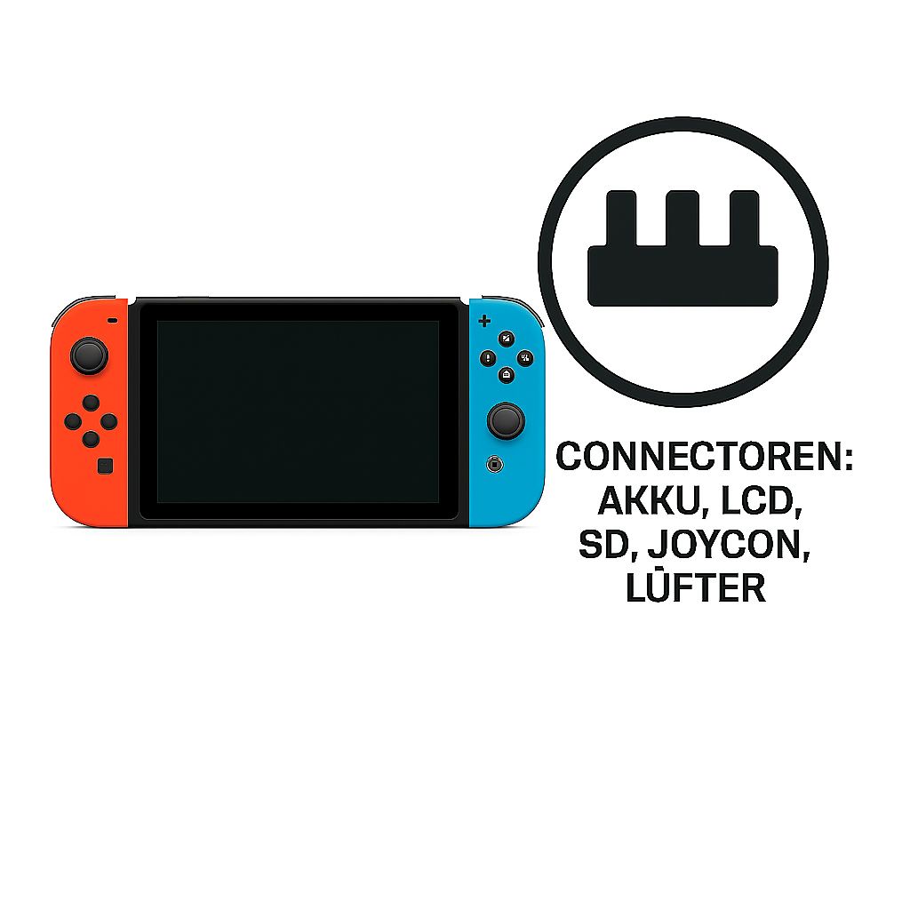 Connectoren: Akku, LCD, SD, JoyCon, Lüfter, Power