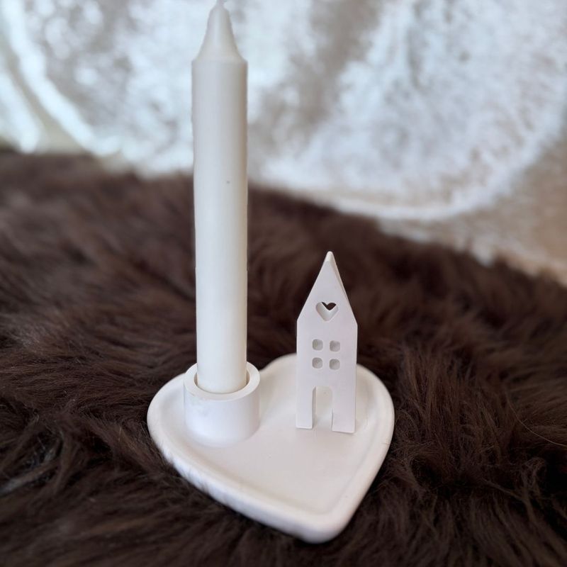 Kerzenhalter „Herz & Haus“ aus Keraflott (Weiß)