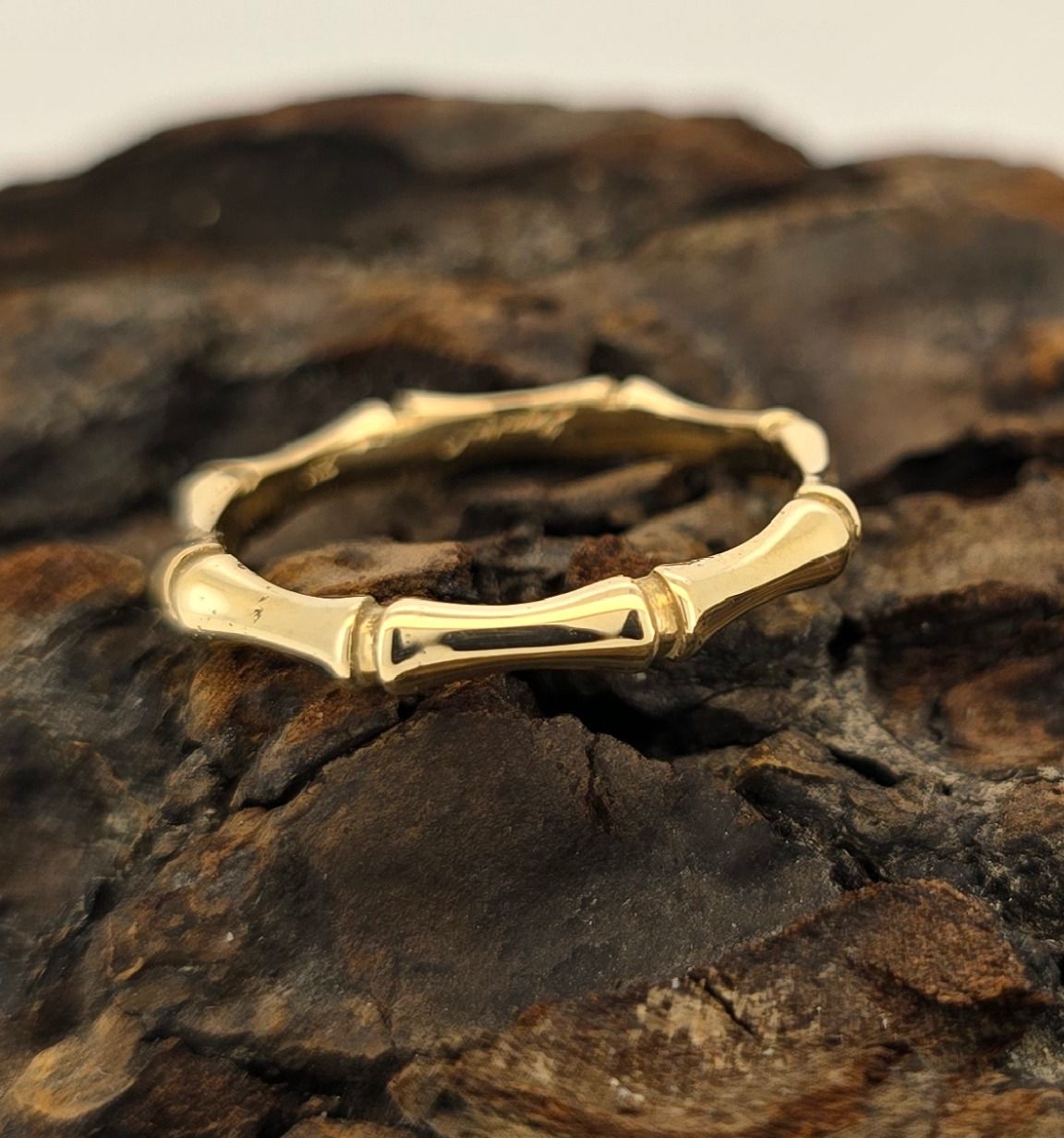 9ct Yellow Gold Bamboo Ring – Nature-Inspired Stackable Band