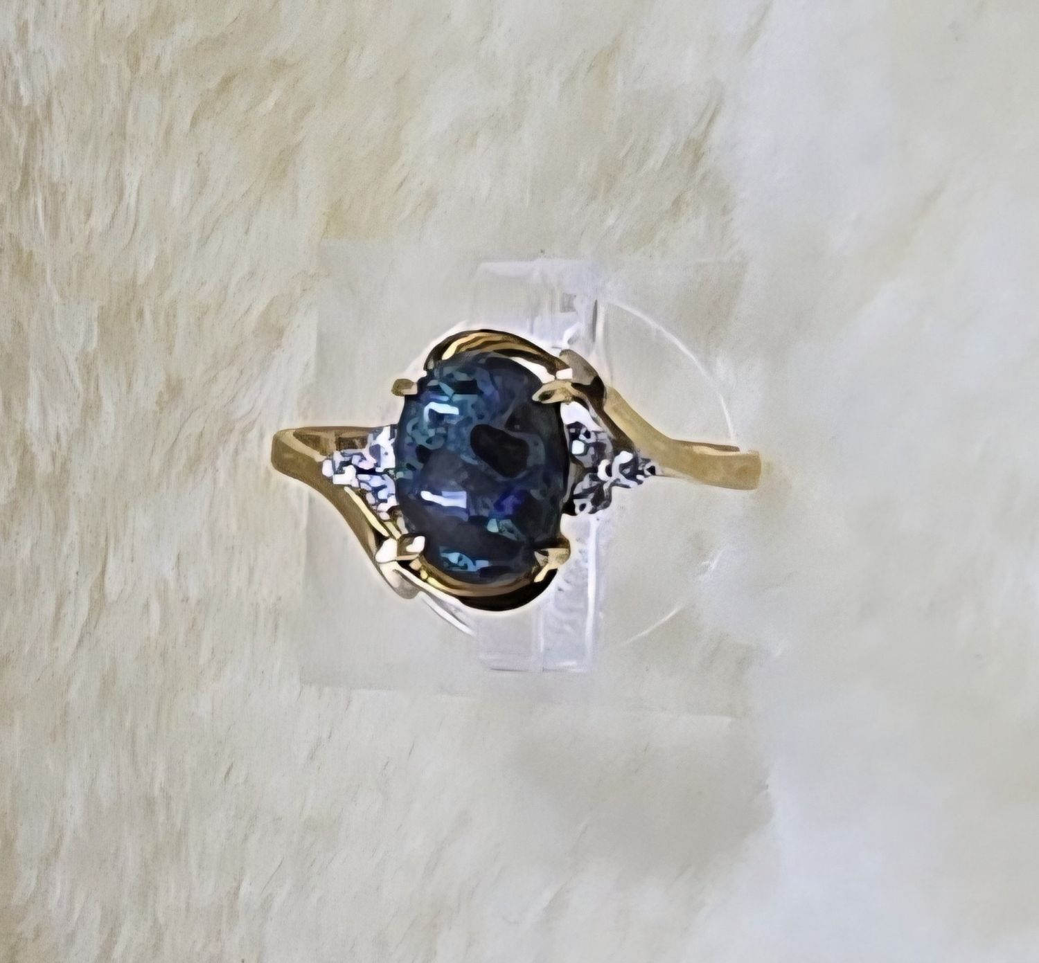 9ct Yellow Gold Opal &amp; Diamond Ring – 9x6.3mm Oval Opal with 0.07ct Diamond Accents on Curved Band