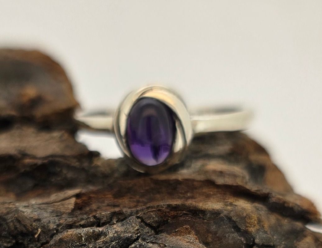 Dark Majesty Ring – Oxidized Silver Amethyst Solitaire in Ornate Tube Setting