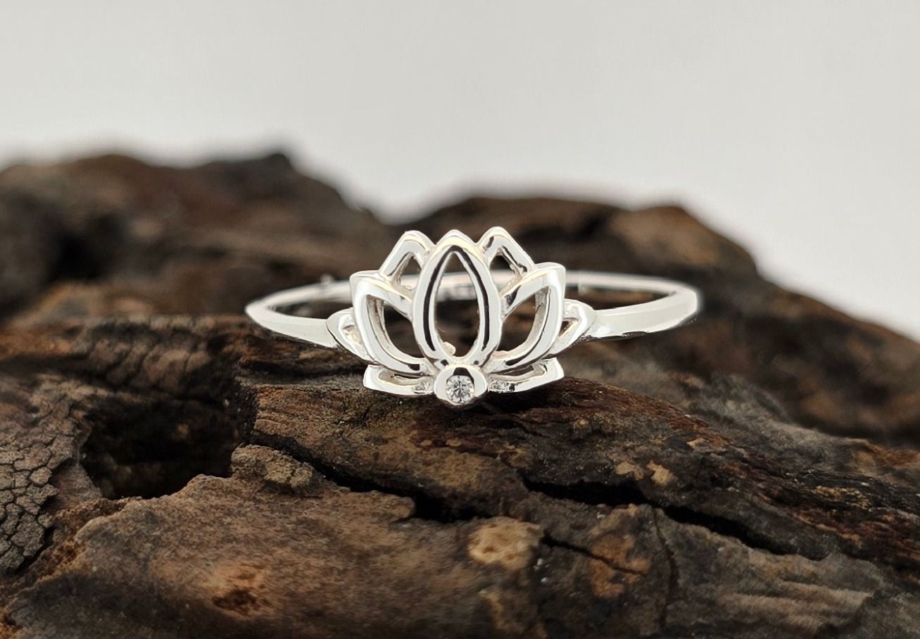 Lotus Blossom Ring – Sterling Silver Cut-Out Floral Design with CZ Accent