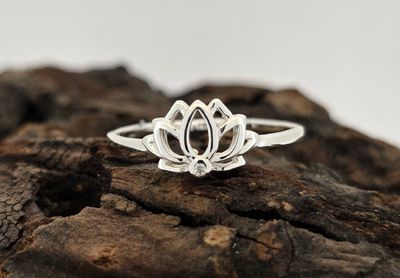 Lotus Blossom Ring – Sterling Silver Cut-Out Floral Design with CZ Accent
