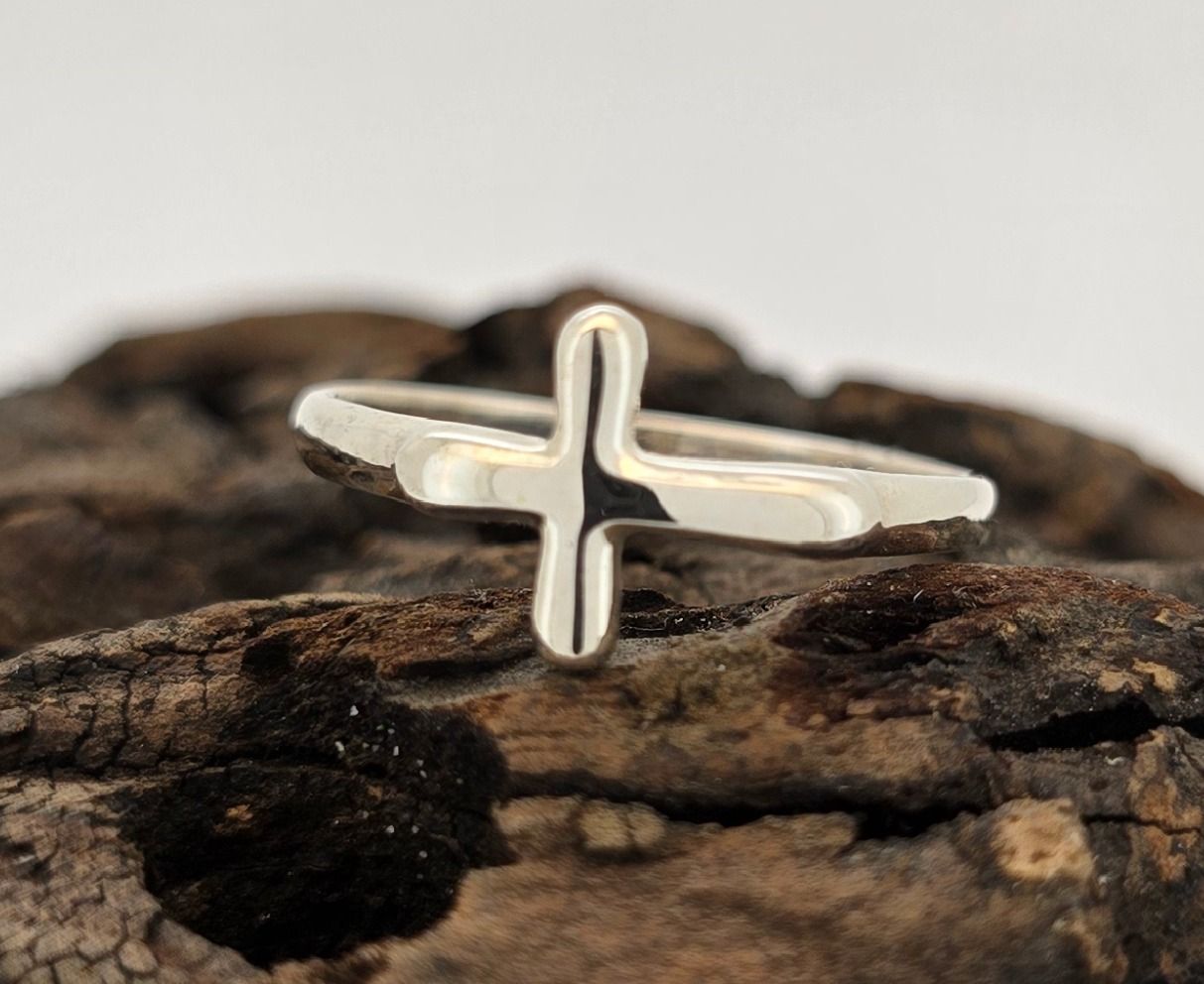 Faith Cross Ring – Sterling Silver Minimalist Religious Band