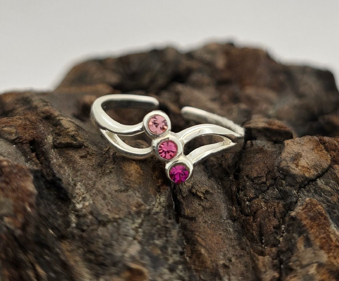 Blushing Pink Toe Ring – Sterling Silver Curved Split Shank with Trio of Rose CZ Stones