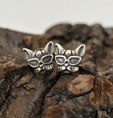 Cool Pup Studs – Oxidized Sterling Silver Dog Face Earrings with Sunglasses