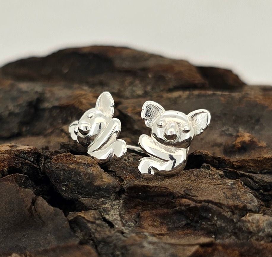 Eucalyptus Dream Studs – Dainty Sterling Silver Koala Earrings