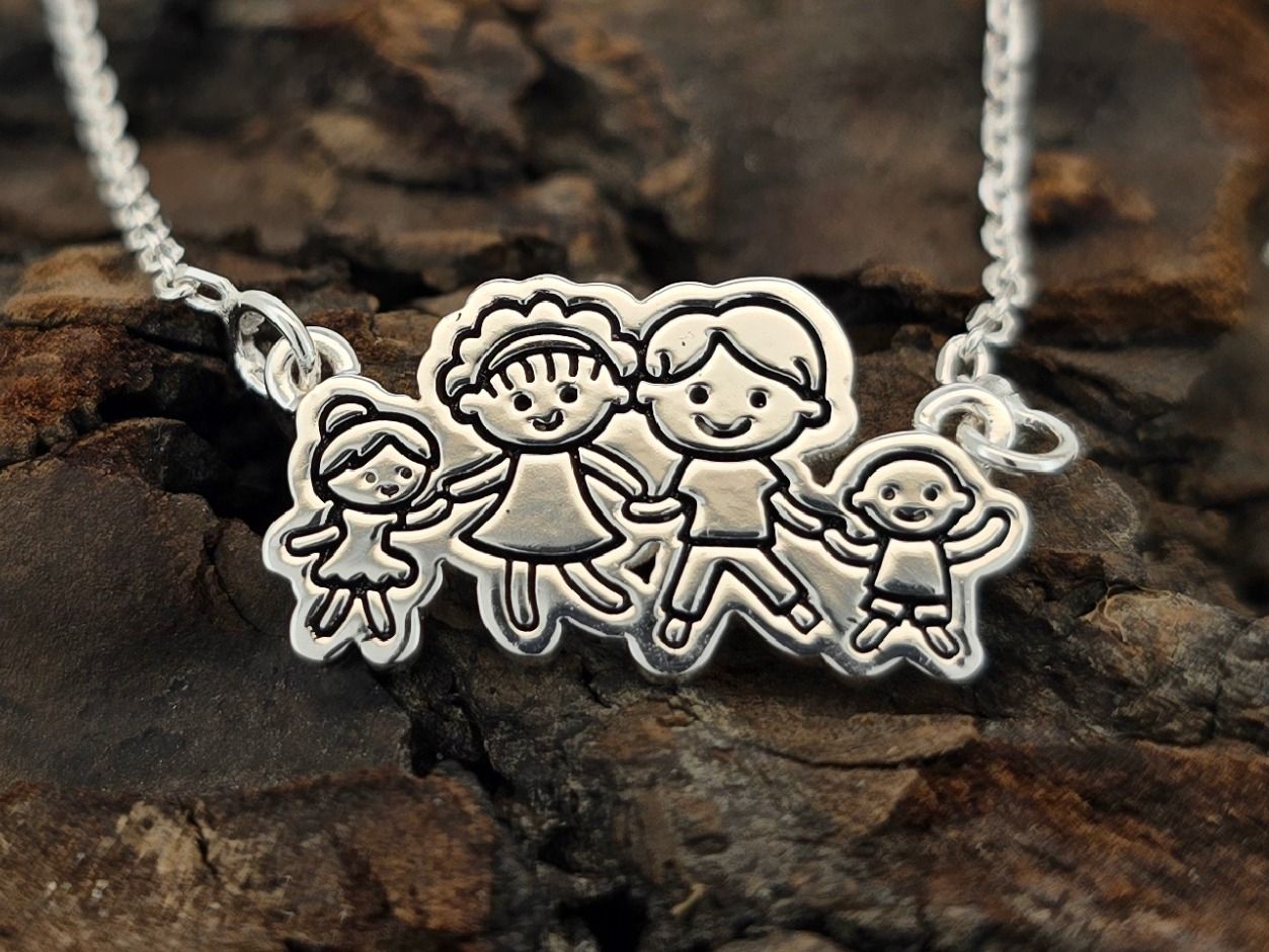 Family Ties Necklace – Sterling Silver Cutout Pendant with Black Enamel Outline