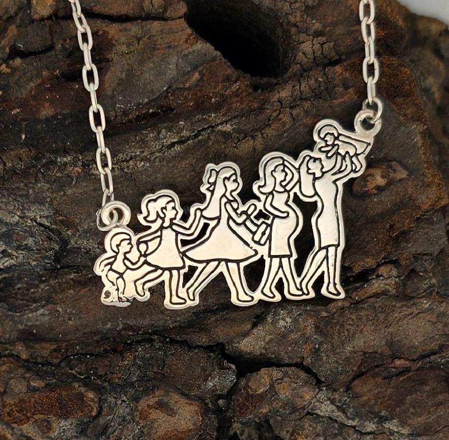 Mother &amp; Child Necklace – Sterling Silver Cutout Pendant with Black Enamel Outline