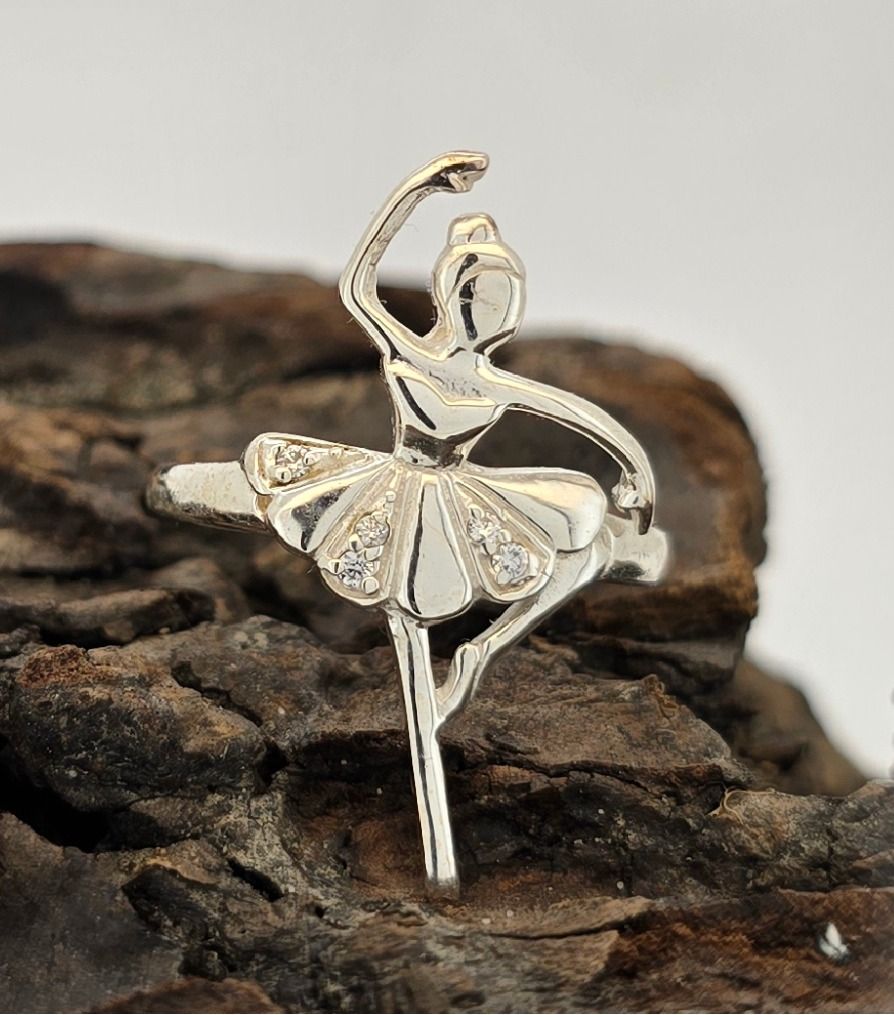 Elegant Ballerina Ring – Sterling Silver with Sparkling CZ Stone Details