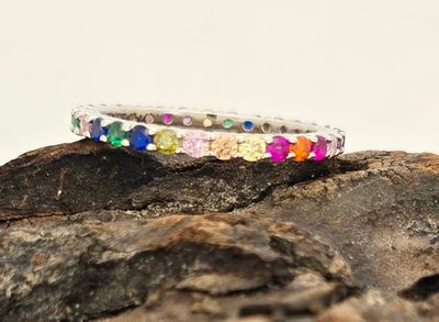 Rainbow Eternity Ring – Sterling Silver Multi-Color Gemstone Band