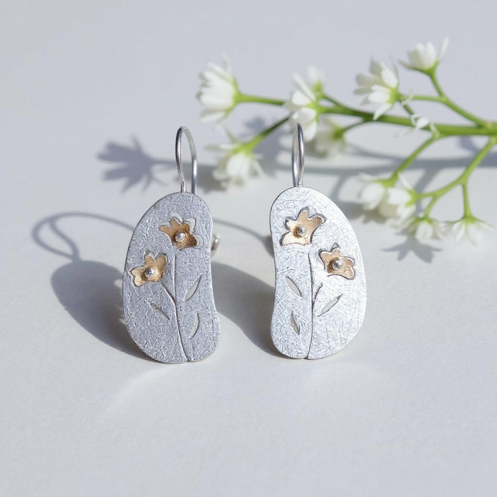 Rose Gold Plated Floral Cutout Sterling Silver Hook Earrings – 25 x 13mm Modern Disc Design