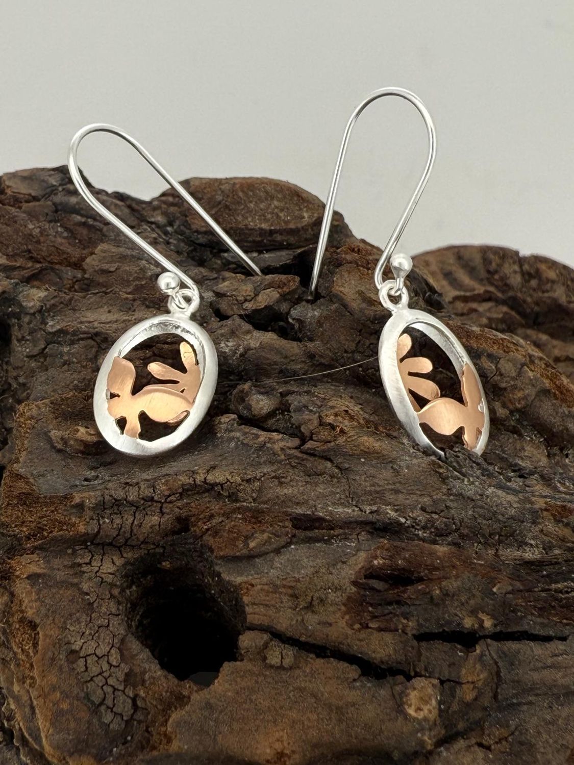 Rose Gold Plated Leaf Drop Earrings – Sterling Silver Frame with Cutout Floral Detail