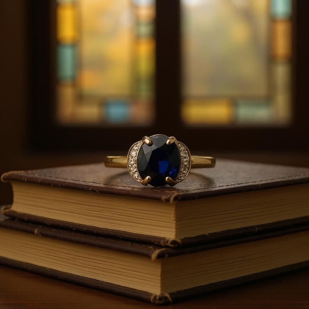 9ct Yellow Gold Blue Sapphire &amp; Diamond Ring – 2.04ct Oval Center Stone with Half Halo Setting