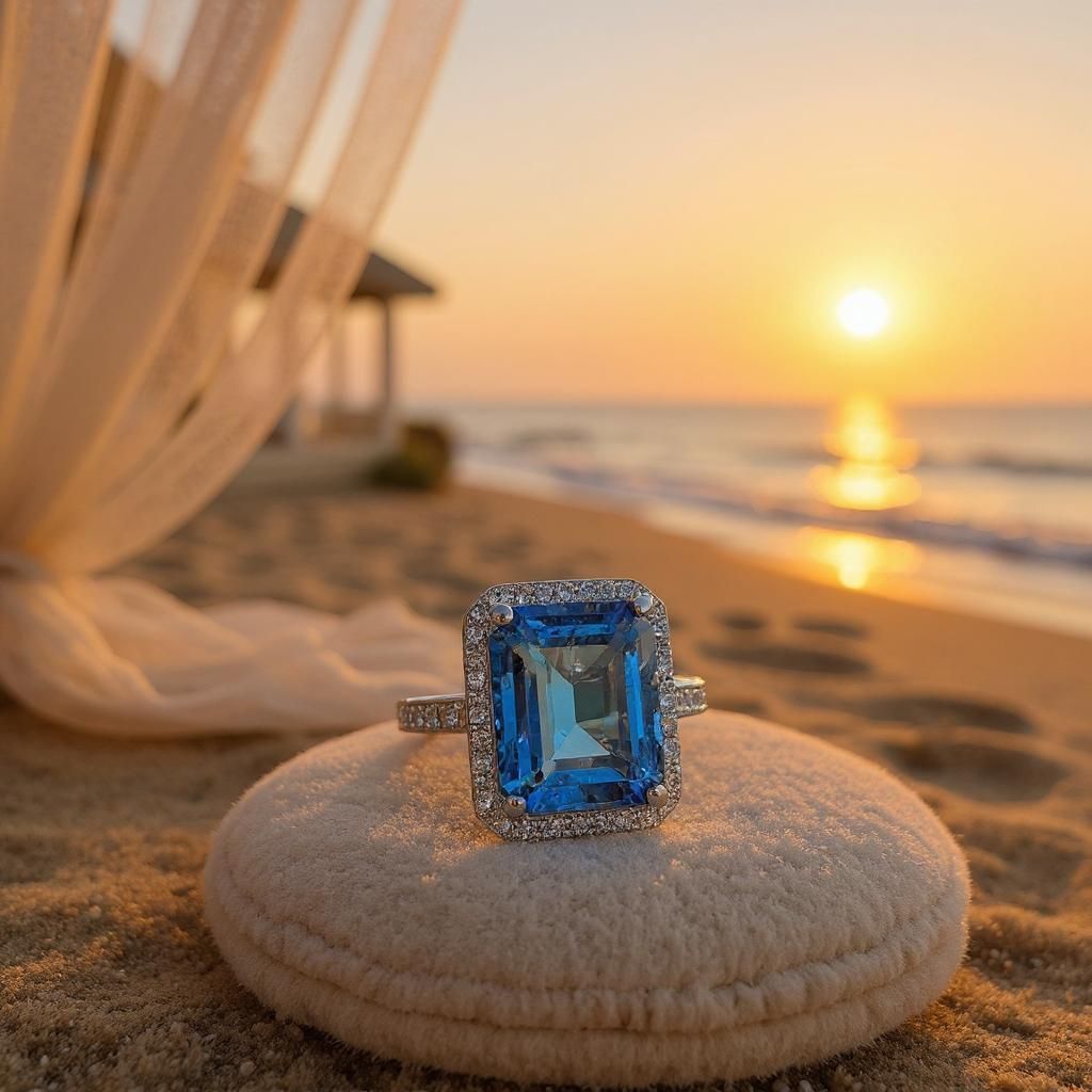 Statement Topaz Cocktail Ring – 12.5x10mm Emerald Cut with Diamond Halo