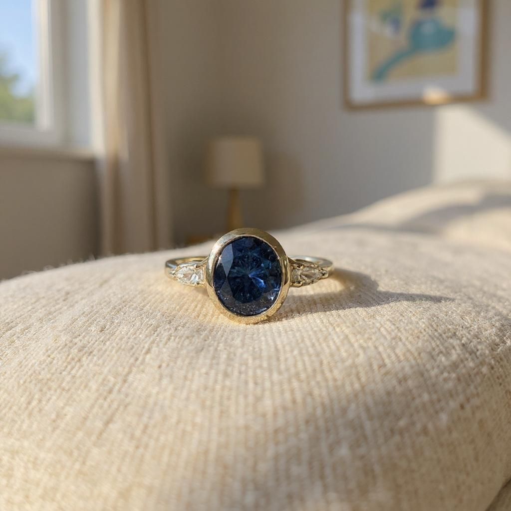 9ct Yellow Gold London Blue Topaz Ring – 10x8mm Oval Center with Pear White Topaz Accents
