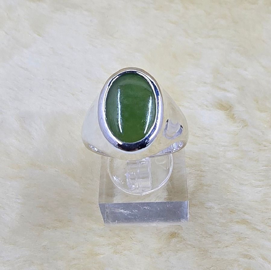Sterling Silver Oval Jade Signet Ring – 15x10mm Statement Stone