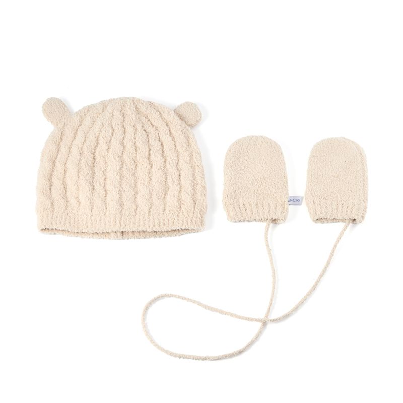 Sailing Unisex Mütze & Fäustlinge Set SL-Beary für Babys & Kleinkinder – Strickmütze mit Baumwollfutter – Mit Band – Warm & Weich