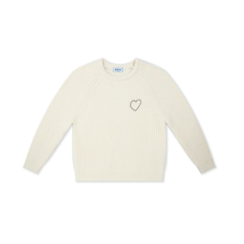 SAILING Strickpullover Sl-Puppylove für Mädchen – Weißer Pullover mit Herzmotiv aus Perlen – Superweich & hautfreundlich – Atmungsaktiv – Rundhalsausschnitt – Für Frühling, Herbst & Winter