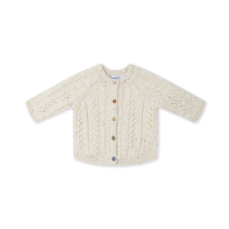 Sailing Baby Strickjacke Sl-Candydoll Unisex mit bunten Knöpfen – Beige mit Farbsprenkel – Innenfleece – 100% Baumwolle – OEKO-TEX® zertifiziert – Weich & Hautfreundlich – Frühling, Herbst & Winter