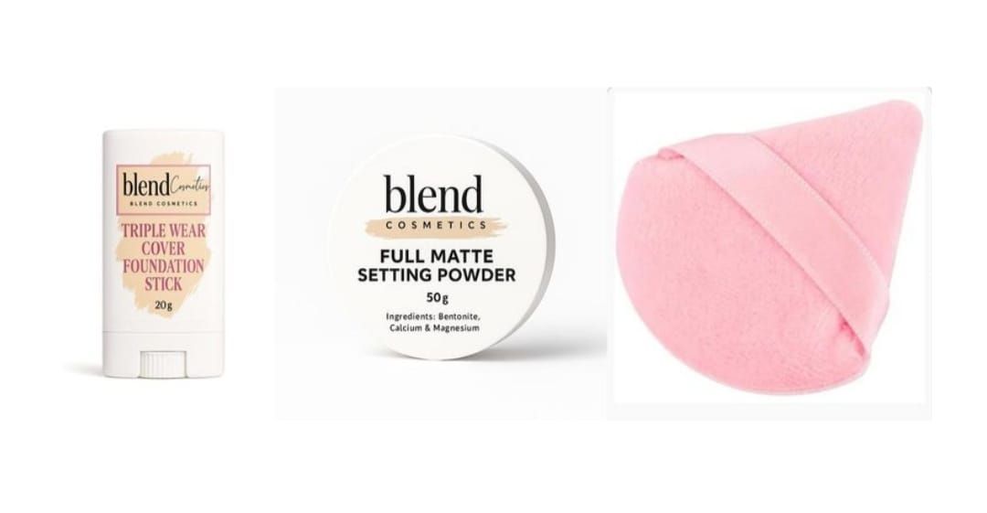 WIN A FRANCHISE - Triple wear cover foundation stick, Full matte setting powder PLUS Beauty Sponge
