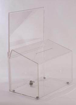 Ballot Box, Clear with Key Lock &amp; A4 Sign Holder 66611