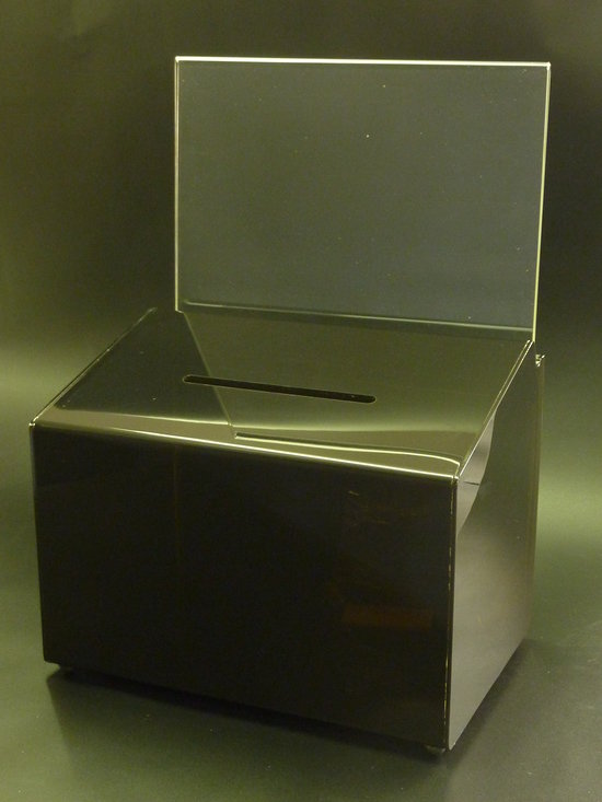 Ballot Box, Smoke, with Key Lock &amp; A4 Landscape Sign Holder. 66612