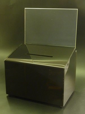 Ballot Box, Smoke, with Key Lock &amp; A4 Landscape Sign Holder. 66612
