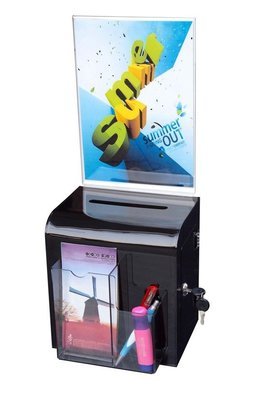 Ballot Box, Smoke, Wall Mount with Key Lock &amp; Sign Holder. 86112