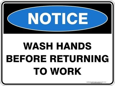 Notice Wash Hands Before Returning To Work