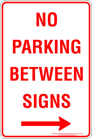 Carpark No Parking Between Signs Arrow Right
