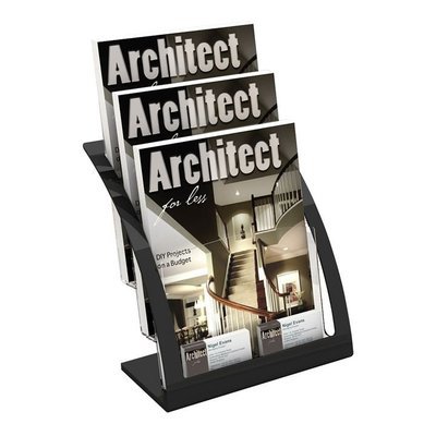 A4 - 3 Pocket (Leaflet) Brochure Holder.Manhattan Style. Black Frame. Free Standing  3 Tier x 1 Wide. 693704