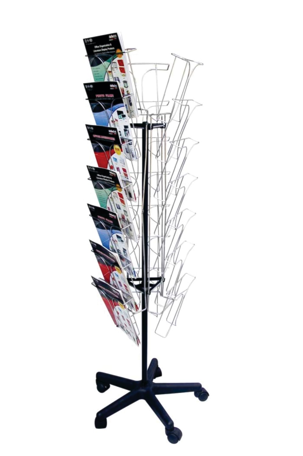 A4  21-POCKET, ROTATING FLOOR STAND, CHROME WIRE HOLDER  78845